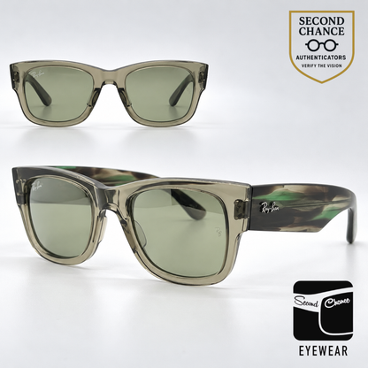 Ray-Ban Mega Wayfarer RB0840S Transparent Green Square Sunglasses-Grey Mirror Lenses-Unworn