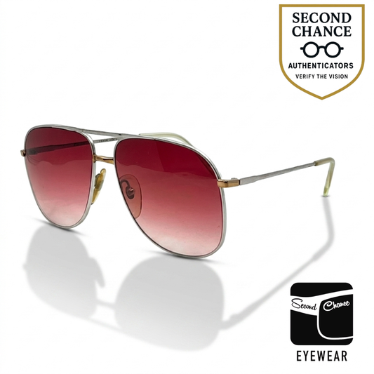 Revue M0037 Vintage Aviator Sunglasses-New Dark Rose Gradient Custom Lenses-UNWORN