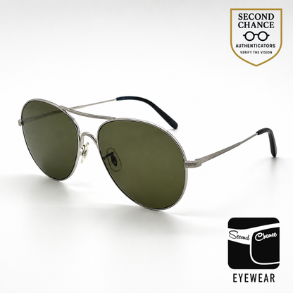 Oliver Peoples Rockmore OV1218S Silver Aviator Sunglasses Green Glass Lens