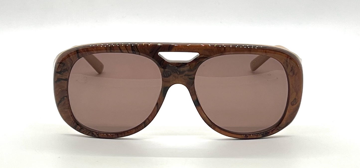 Cynthia Benjamin Jorgie BRL Brown Marble Round Sunglasses Tan Japan