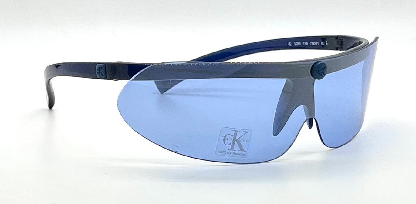 Calvin Klein 3023 Vintage Shield Sunglasses Navy Blue Lens Y2K-Unworn