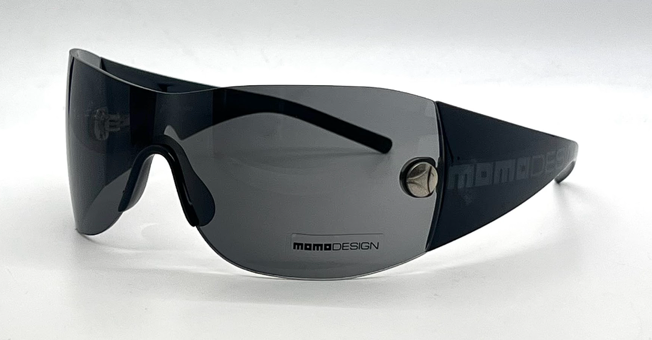 MOMO C1 Design Shield Y2k  Vintage Sunglasses Black Wraparound-Unworn