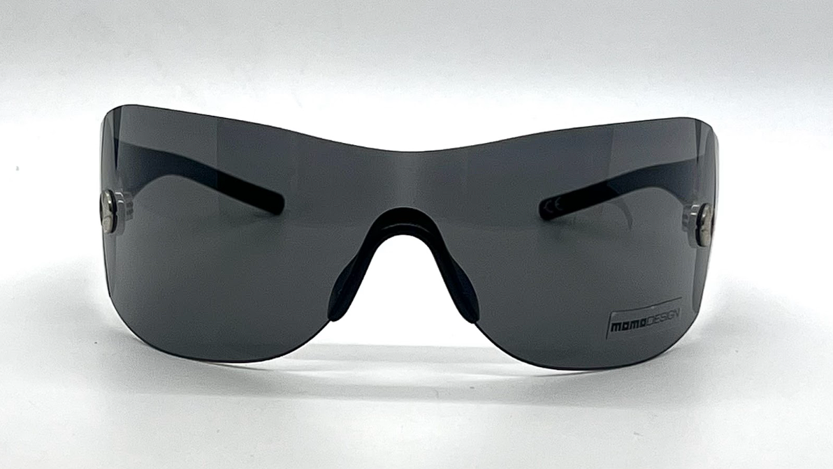 MOMO C1 Design Shield Y2k  Vintage Sunglasses Black Wraparound-Unworn