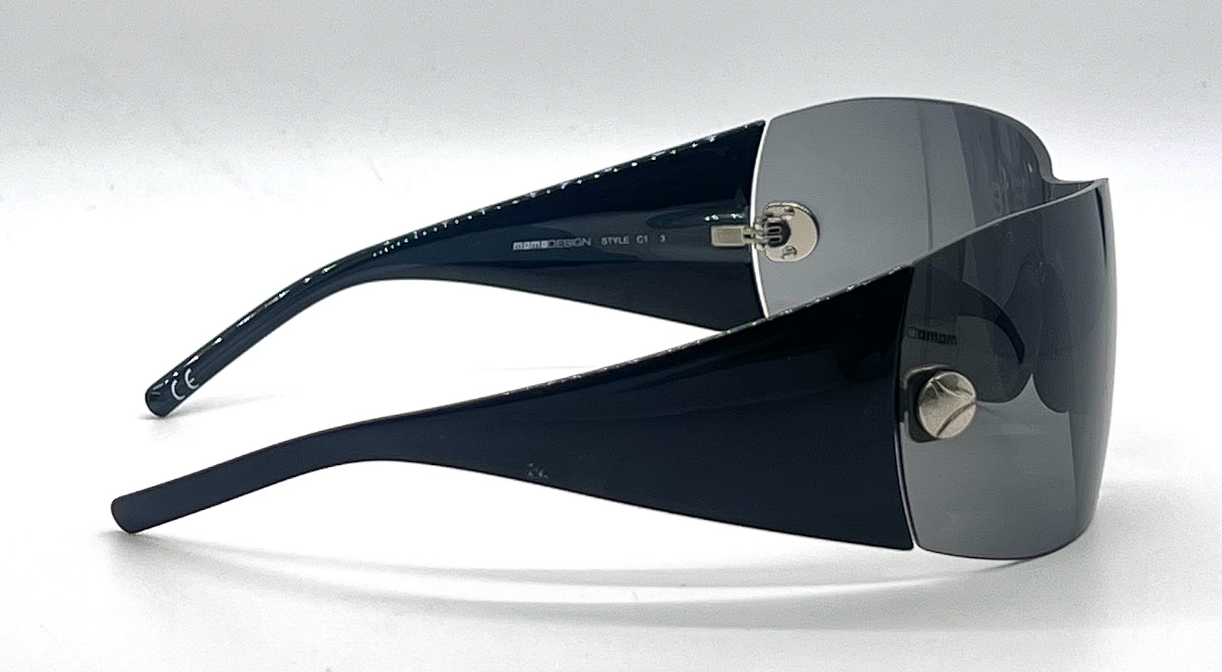 MOMO C1 Design Shield Y2k  Vintage Sunglasses Black Wraparound-Unworn