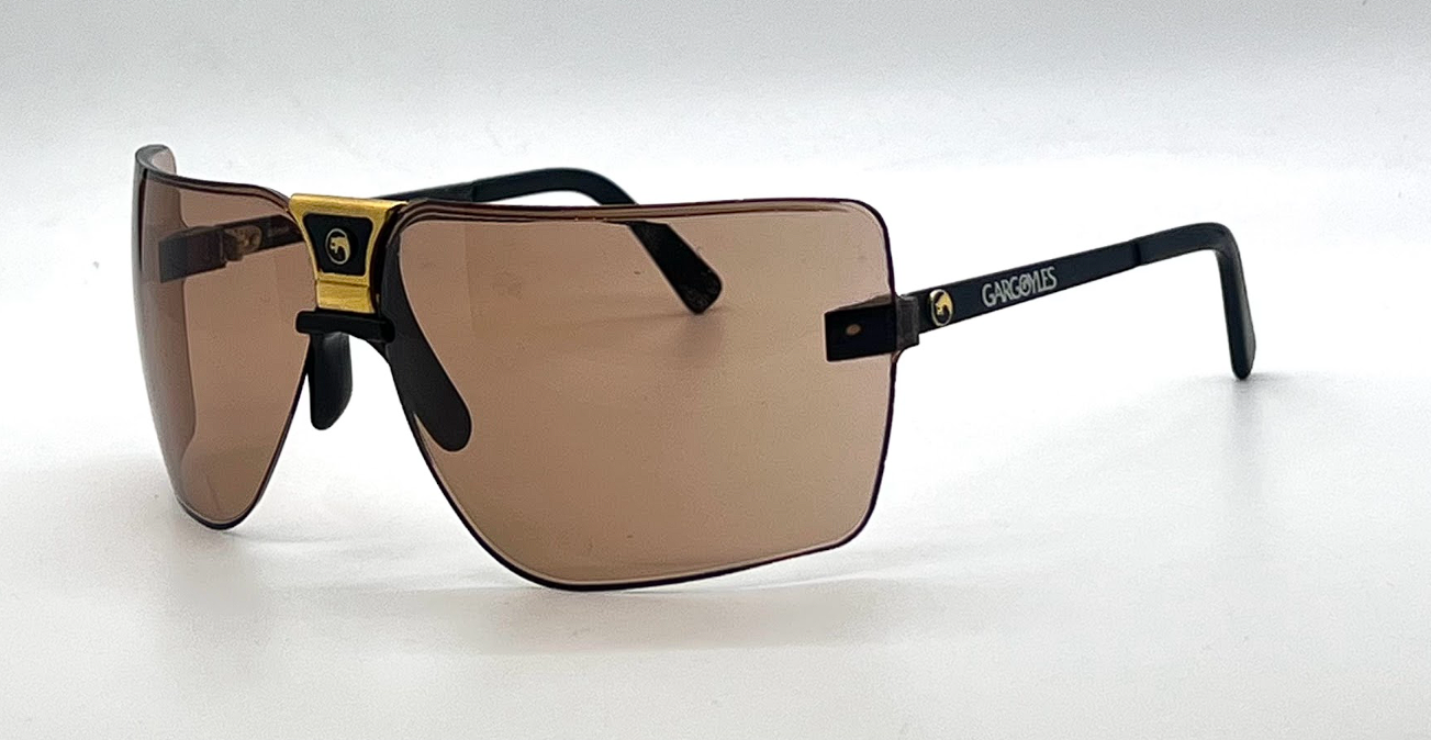Gargoyles 85's Black/Gold Vintage Shield Sunglasses-Unworn-Made in USA