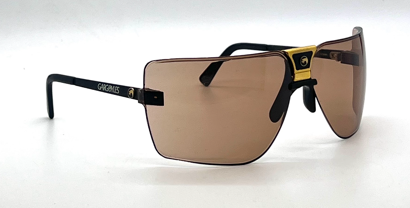 Gargoyles 85's Black/Gold Vintage Shield Sunglasses-Unworn-Made in USA