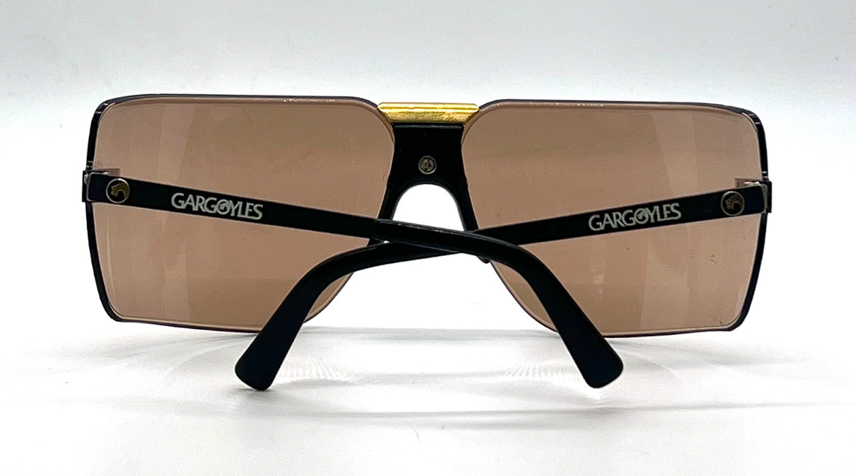 Gargoyles 85's Black/Gold Vintage Shield Sunglasses-Unworn-Made in USA