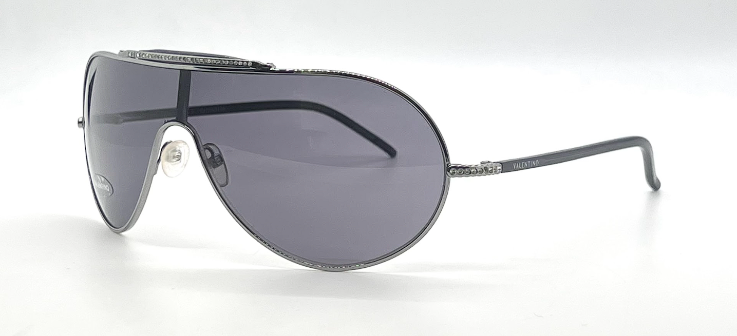 Valentino 5401/S Silver Shield Vintage Sunglasses Crystal Detail-UNWORN-Italy