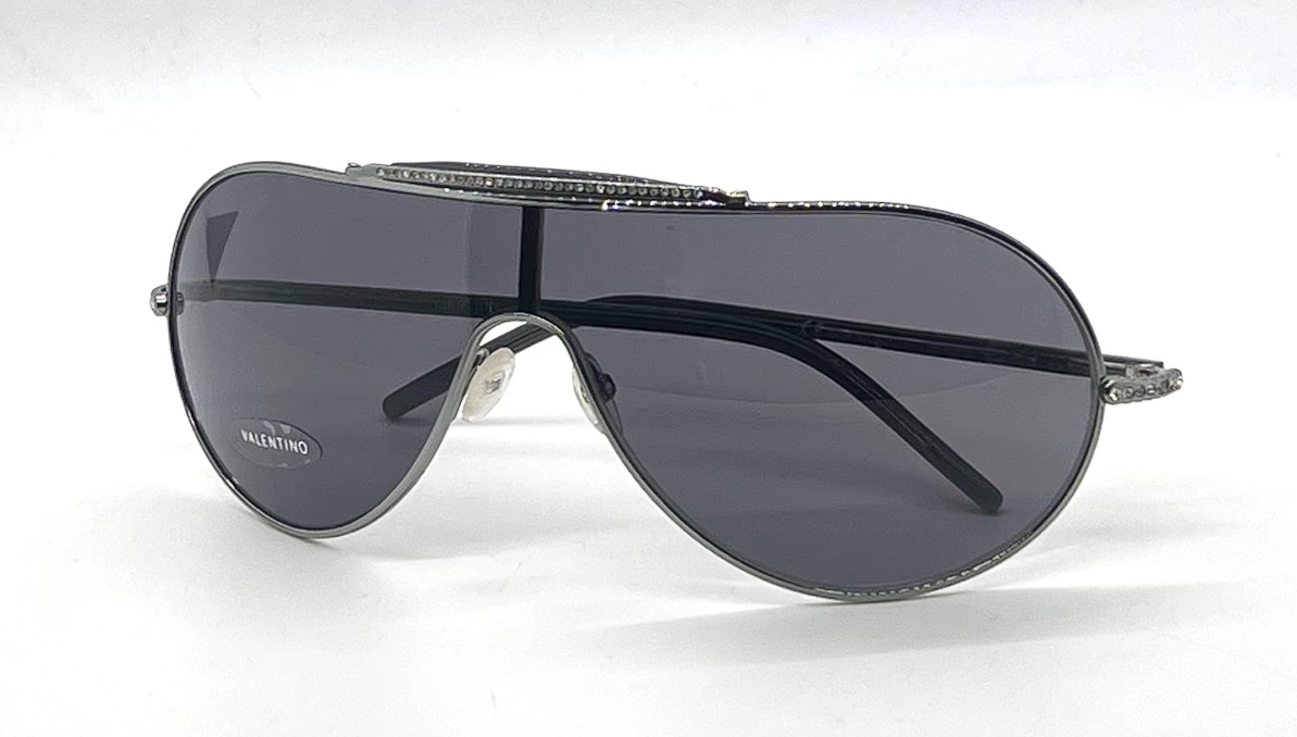 Valentino 5401/S Silver Shield Vintage Sunglasses Crystal Detail-UNWORN-Italy