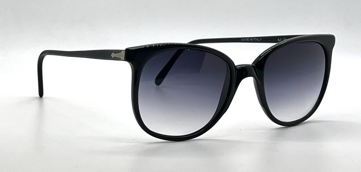 Persol Ratti 52-74 Black Round Vintage Sunglasses Blue Grey Gradient