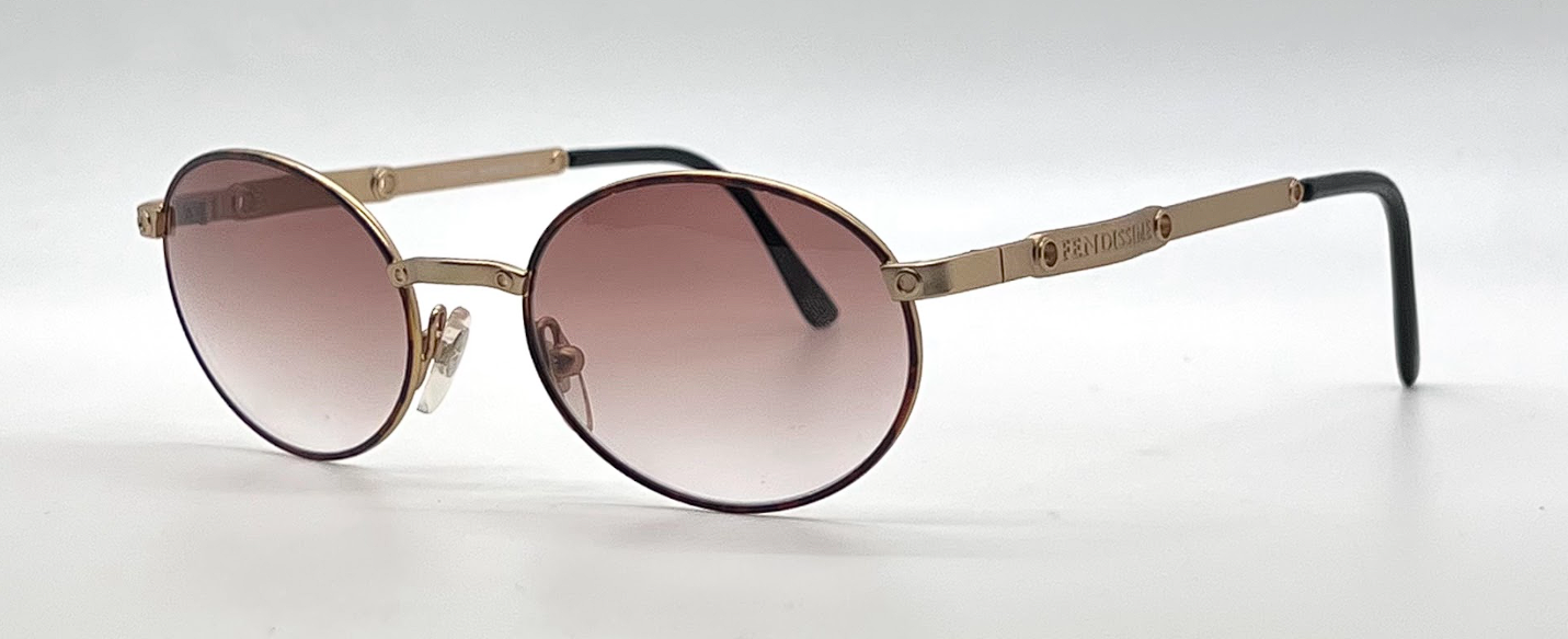Fendissime F121 Col. 815 Gold Round Vintage Sunglasses-Unworn-Italy