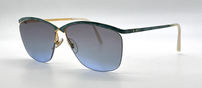 Logo Paris 101-02 Teal Gold Semi-Rimless Vintage Aviator Sunglasses-Unworn-France