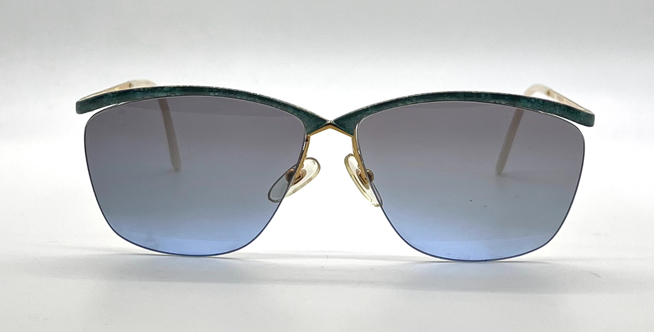 Logo Paris 101-02 Teal Gold Semi-Rimless Vintage Aviator Sunglasses-Unworn-France