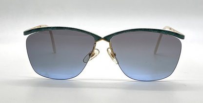 Logo Paris 101-02 Teal Gold Semi-Rimless Vintage Aviator Sunglasses-Unworn-France