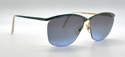Logo Paris 101-02 Teal Gold Semi-Rimless Vintage Aviator Sunglasses-Unworn-France