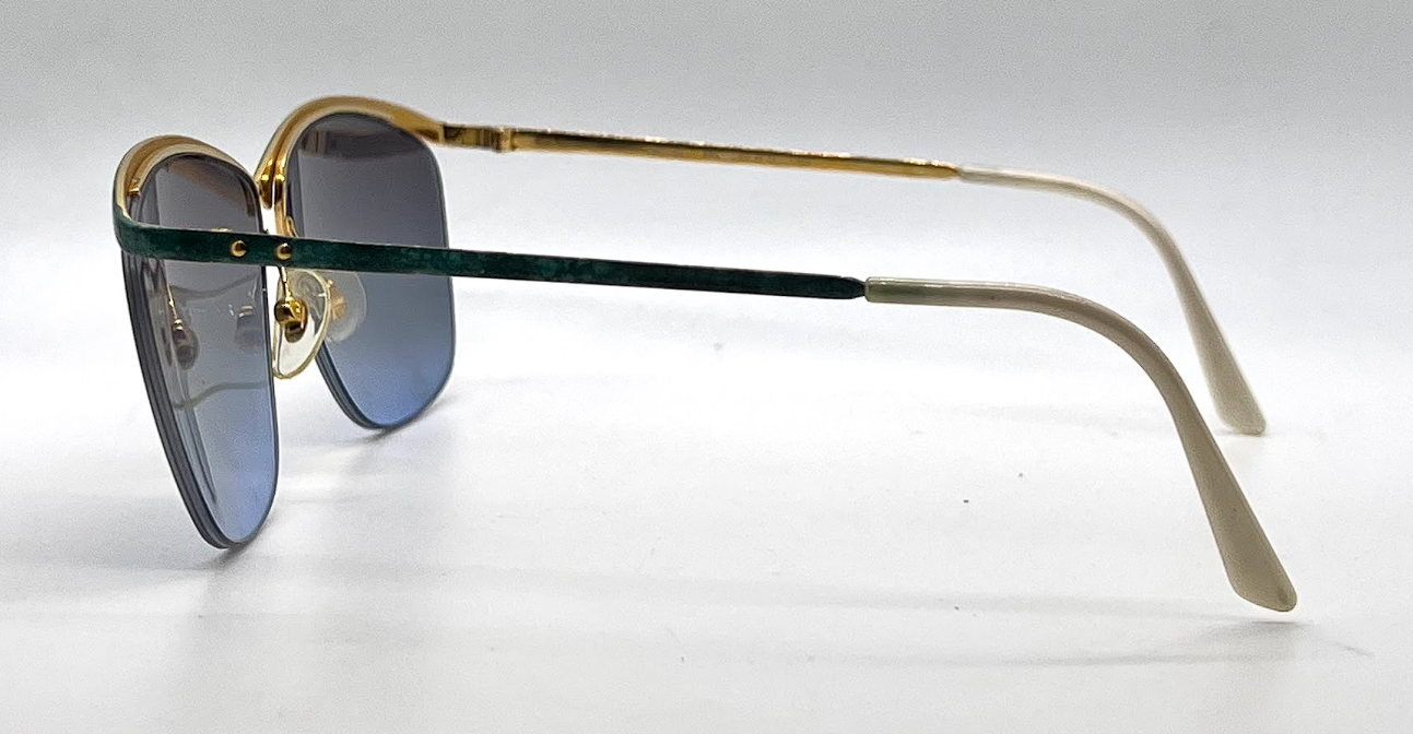 Logo Paris 101-02 Teal Gold Semi-Rimless Vintage Aviator Sunglasses-Unworn-France
