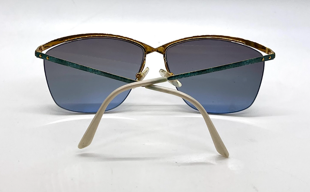 Logo Paris 101-02 Teal Gold Semi-Rimless Vintage Aviator Sunglasses-Unworn-France