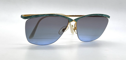 Logo Paris 101-02 Teal Gold Semi-Rimless Vintage Aviator Sunglasses-Unworn-France
