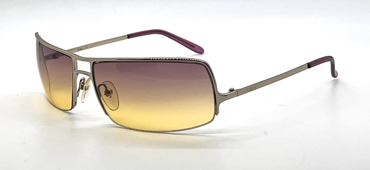 Furla Piercing SU4008 Gold Shield Sunglasses Purple Yellow Gradient Lenses-Unworn-Italy