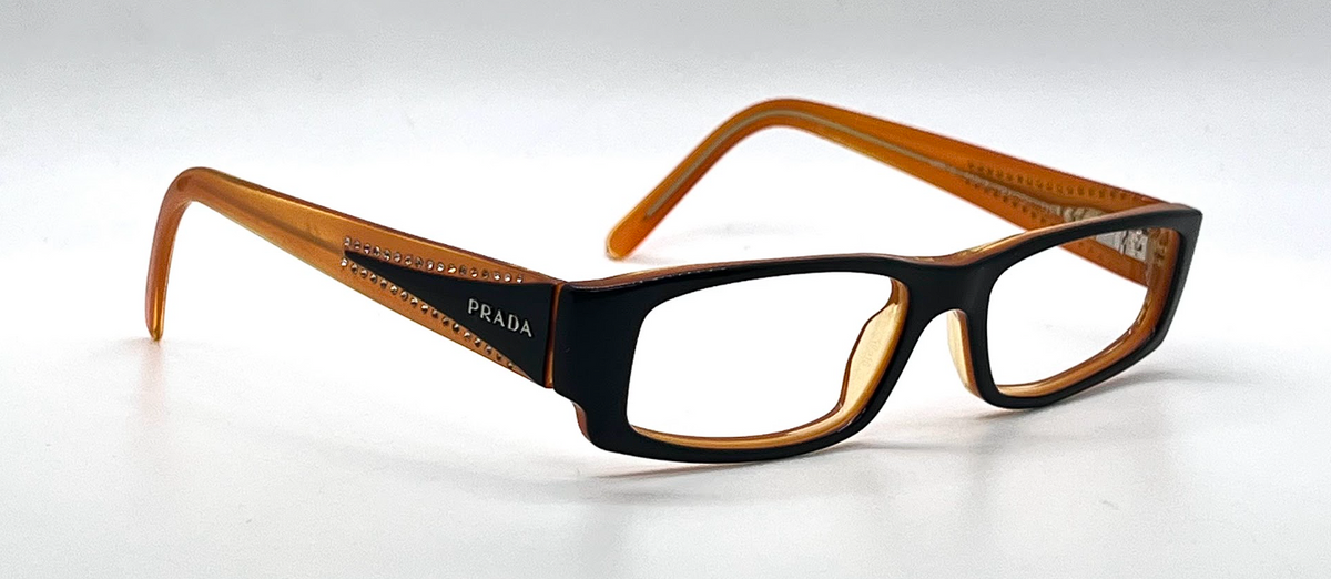 Prada VPR121 Black Orange Swarovski Crystal Vintage Eyeglasses-Unworn-Italy