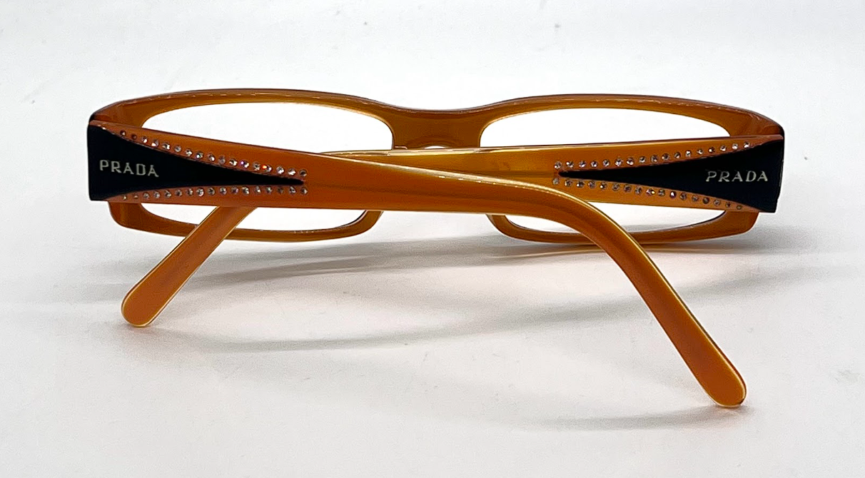 Prada VPR121 Black Orange Swarovski Crystal Vintage Eyeglasses-Unworn-Italy