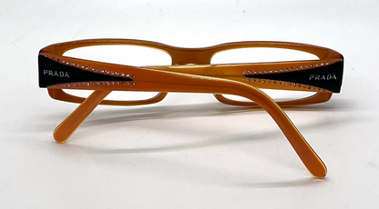 Prada VPR121 Black Orange Swarovski Crystal Vintage Eyeglasses-Unworn-Italy