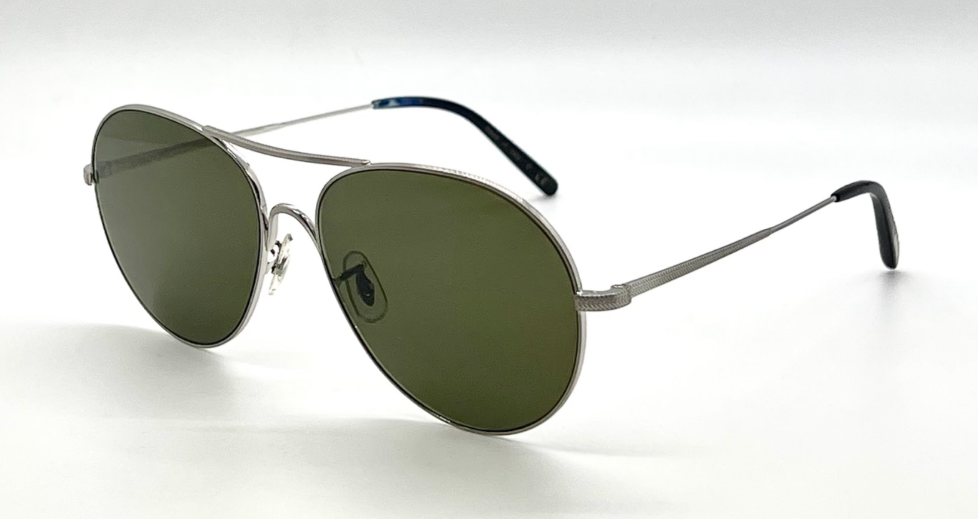 Oliver Peoples Rockmore OV1218S Silver Aviator Sunglasses Green Glass Lens