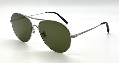 Oliver Peoples Rockmore OV1218S Silver Aviator Sunglasses Green Glass Lens
