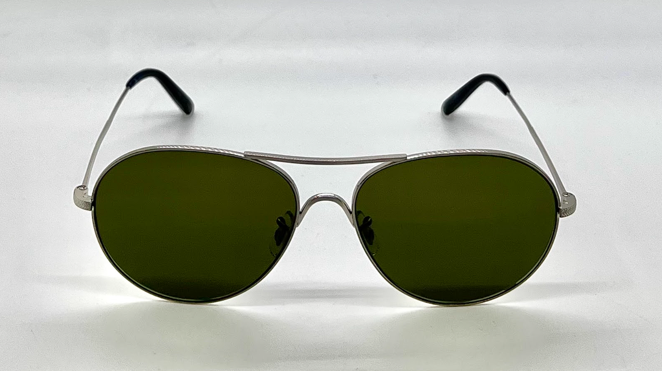 Oliver Peoples Rockmore OV1218S Silver Aviator Sunglasses Green Glass Lens
