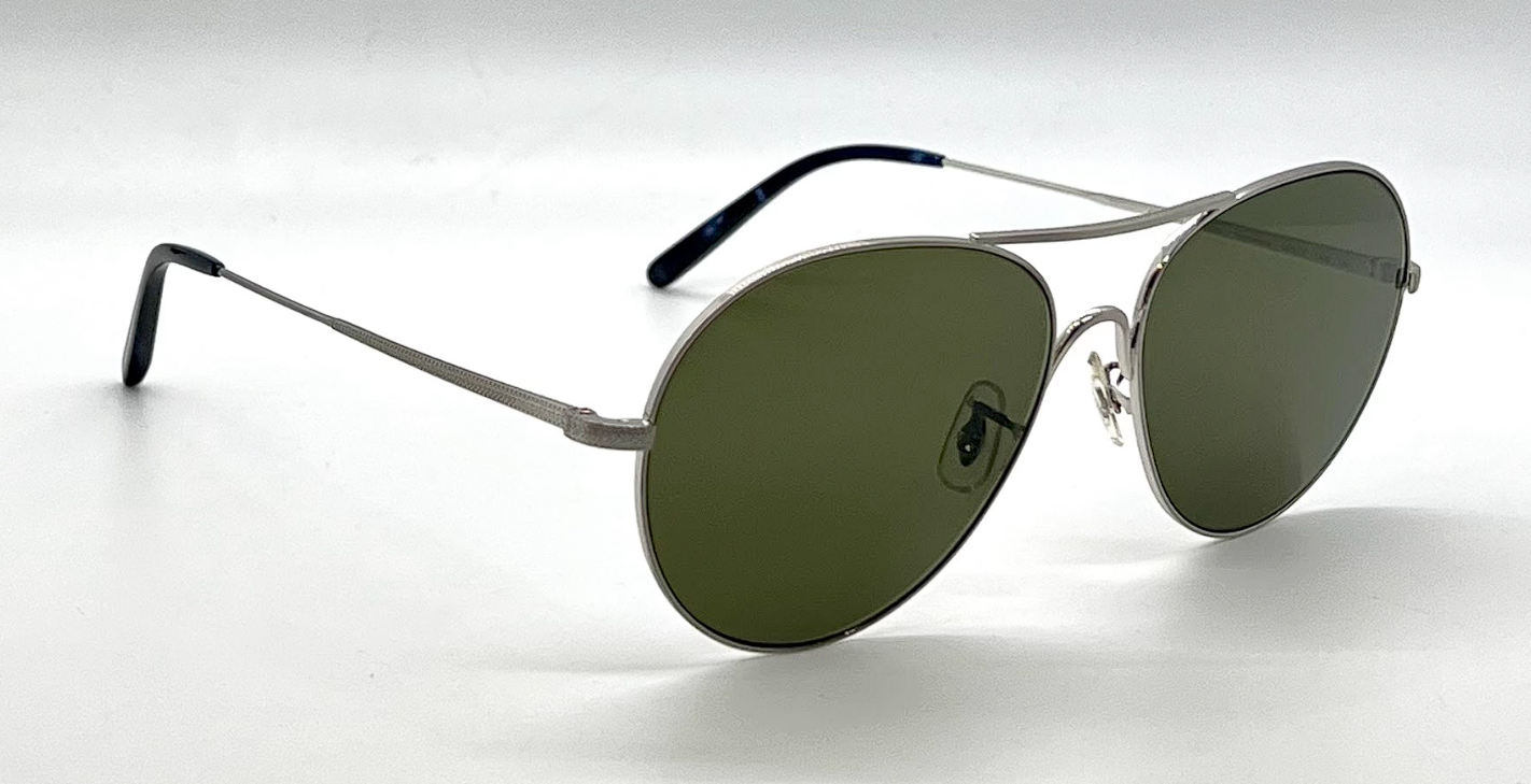 Oliver Peoples Rockmore OV1218S Silver Aviator Sunglasses Green Glass Lens