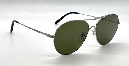 Oliver Peoples Rockmore OV1218S Silver Aviator Sunglasses Green Glass Lens