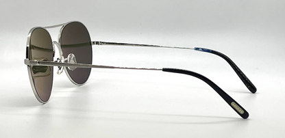 Oliver Peoples Rockmore OV1218S Silver Aviator Sunglasses Green Glass Lens