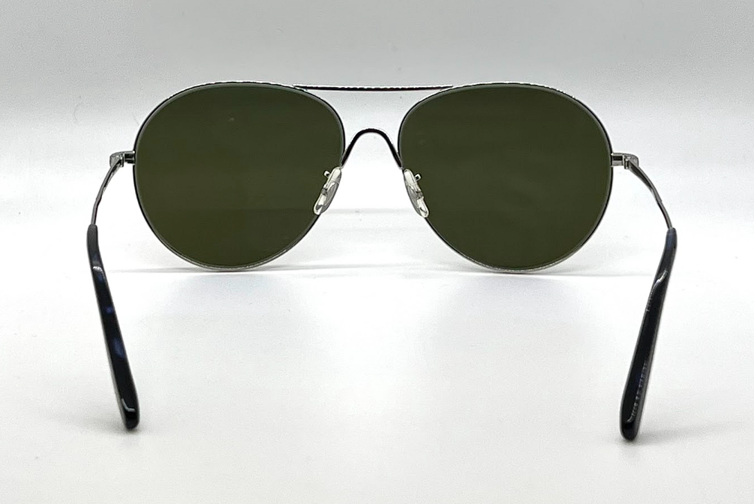 Oliver Peoples Rockmore OV1218S Silver Aviator Sunglasses Green Glass Lens