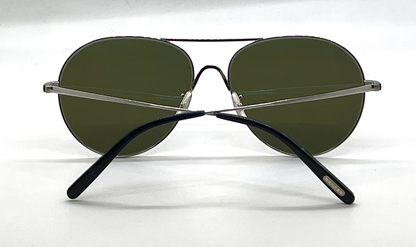 Oliver Peoples Rockmore OV1218S Silver Aviator Sunglasses Green Glass Lens