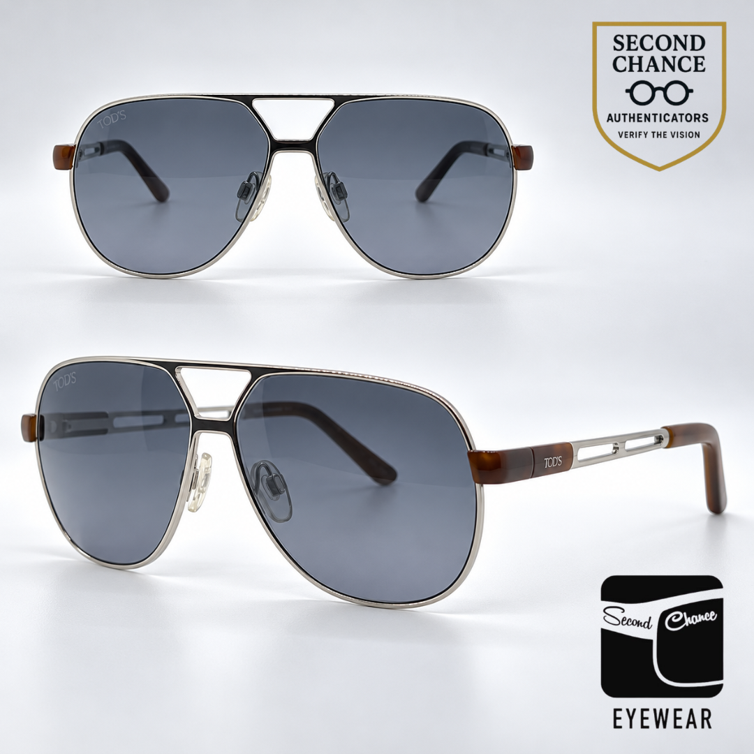 Tod's TO13 18V Silver Aviator Sunglasses-Blue Lenses-Unworn-Italy
