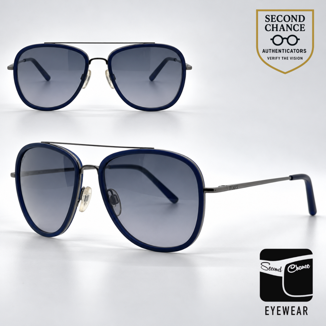 Tod's TO63 90B Matte Blue / Gunmetal Aviator Sunglasses-Grey Gradient Lenses-Unworn-Italy