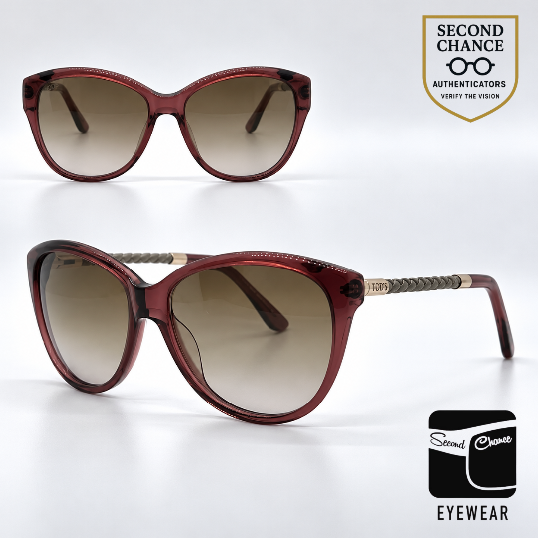 Tod's TO82 20F Plum Cat Eye Sunglasses-Light Brown Gradient Lenses-Unworn-Italy