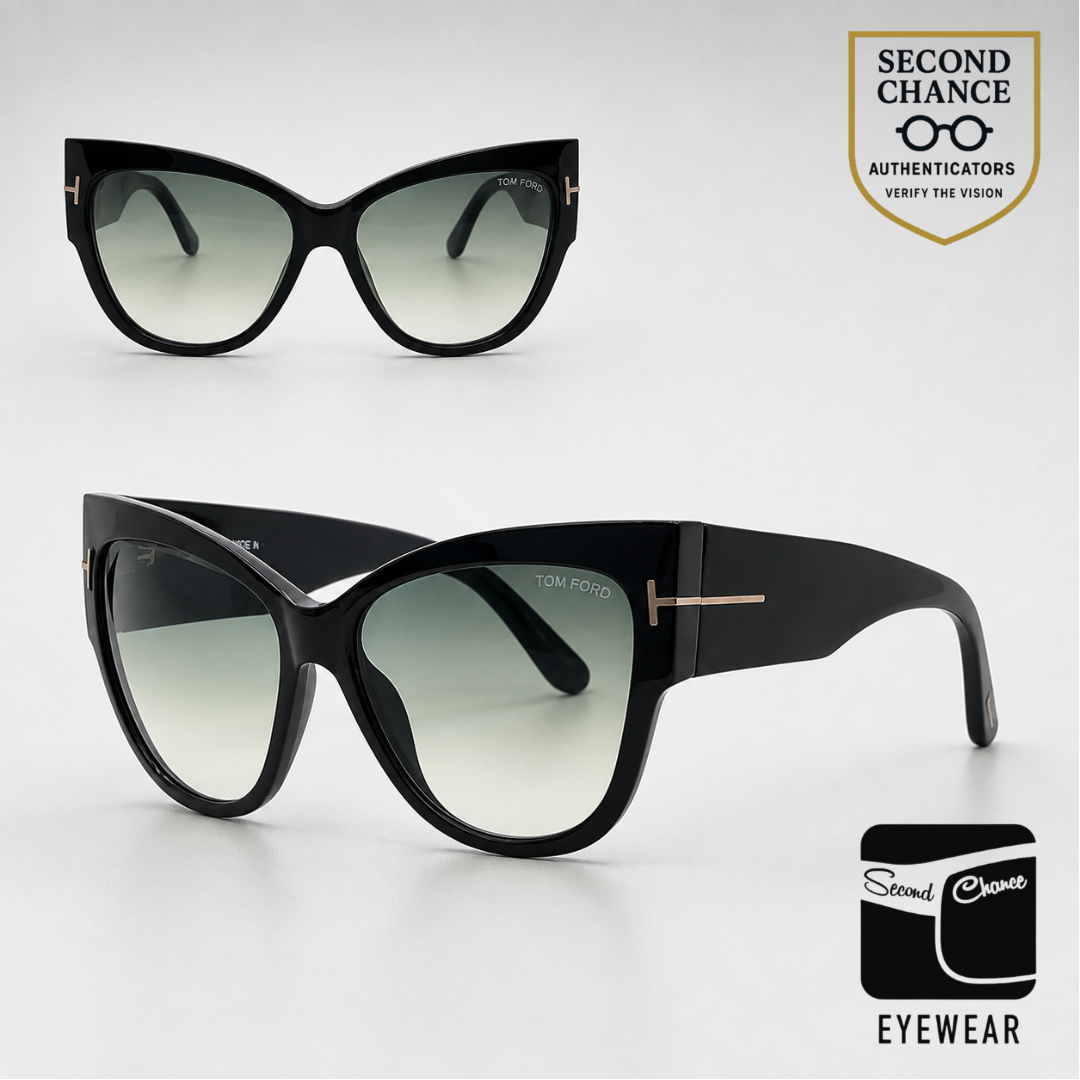 Tom Ford Anoushka TF371 01B Black Oversized Cat Eye Sunglasses Italy