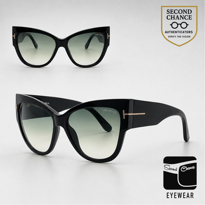 Tom Ford Anoushka TF371 01B Black Oversized Cat Eye Sunglasses Italy
