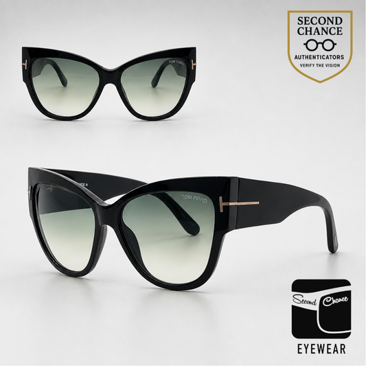 Tom Ford Anoushka TF371 01B Black Oversized Cat Eye Sunglasses Italy