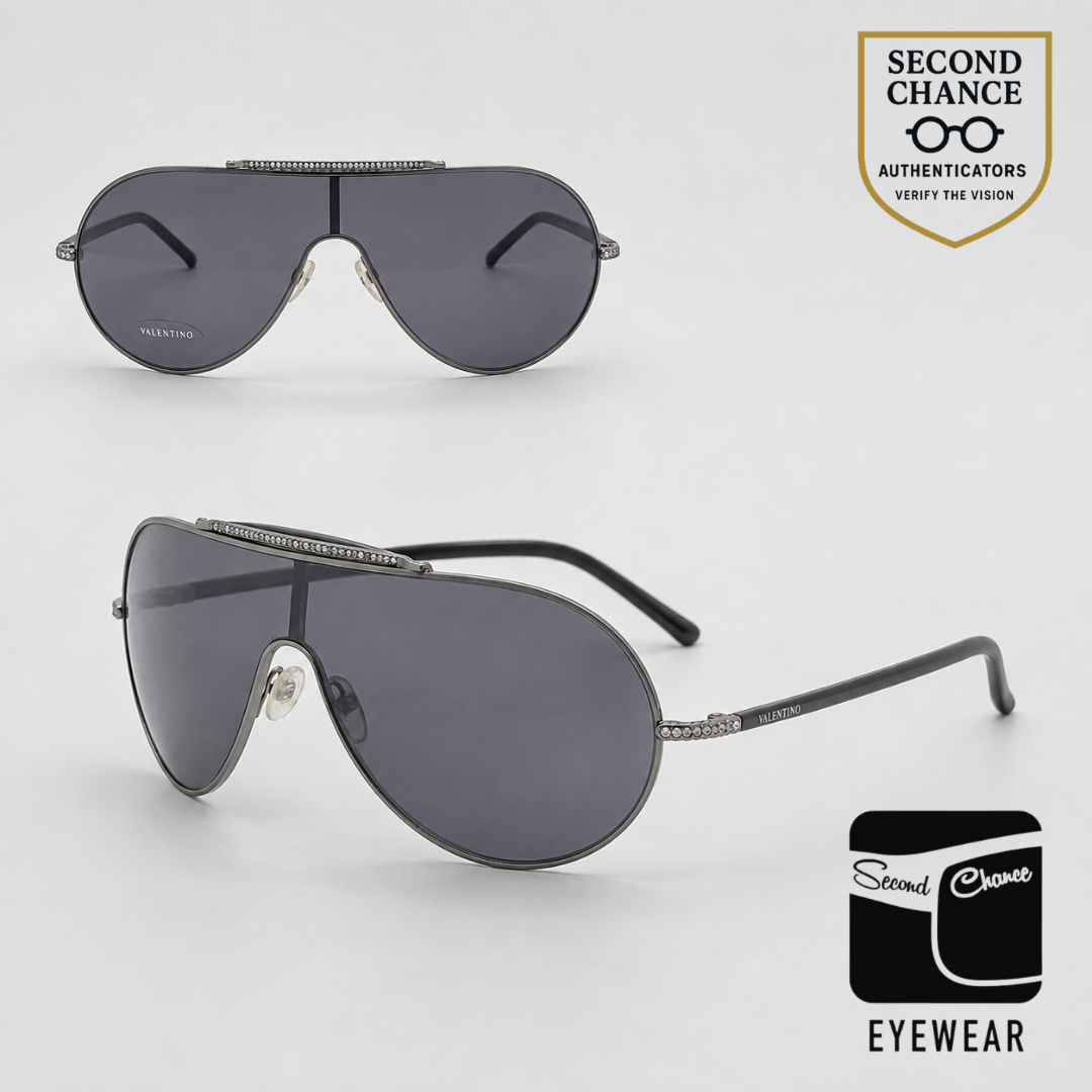 Valentino 5401/S Silver Shield Vintage Sunglasses Crystal Detail-UNWORN-Italy