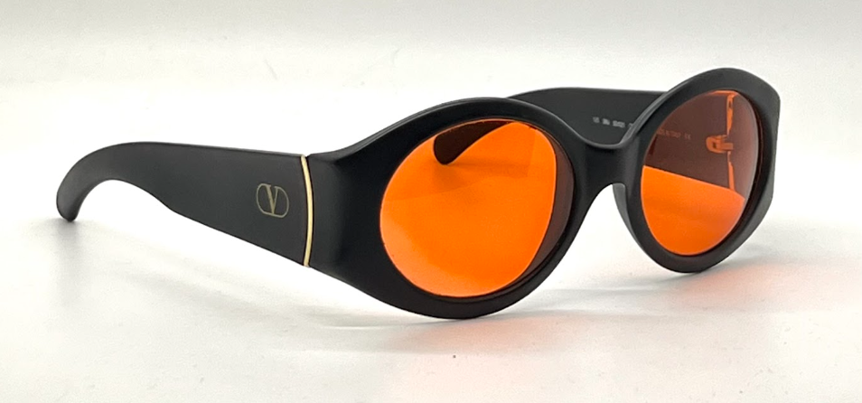 Valentino 3MJ 53□21 Oval Sunglasses Matte Black Orange Lenses Made in Italy