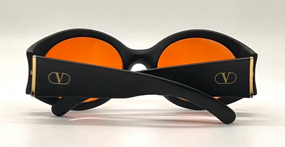 Valentino 3MJ 53□21 Oval Sunglasses Matte Black Orange Lenses Made in Italy