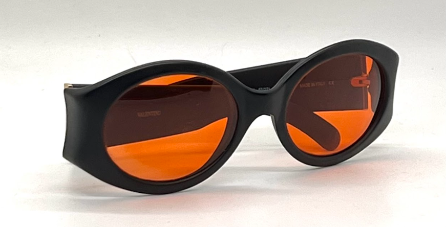 Valentino 3MJ 53□21 Oval Sunglasses Matte Black Orange Lenses Made in Italy