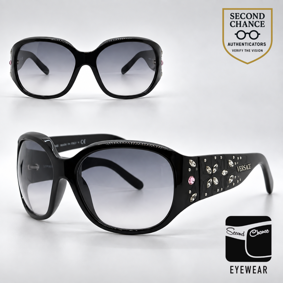 Versace MOD.4094-B GB1/11 Black Swarovski Wraparound Vintage Sunglasses-Unworn
