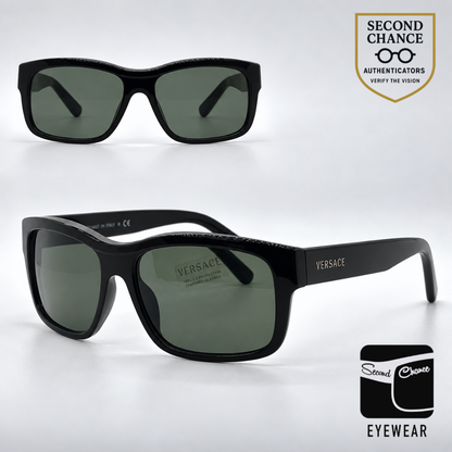 Versace VE4179 GB1/31 Black Pilot Sunglasses Solid Green Lenses-Unworn