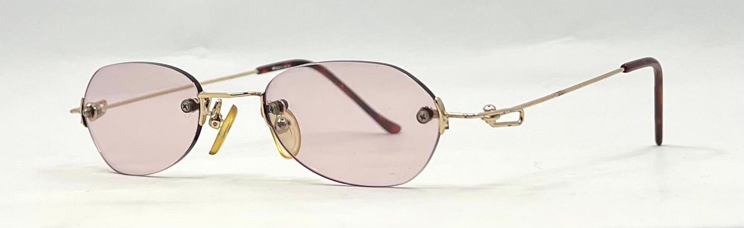 Masters Rimless Sunglasses – Gold Metal Frame – Solid Light Pink Lenses – Unworn Vintage