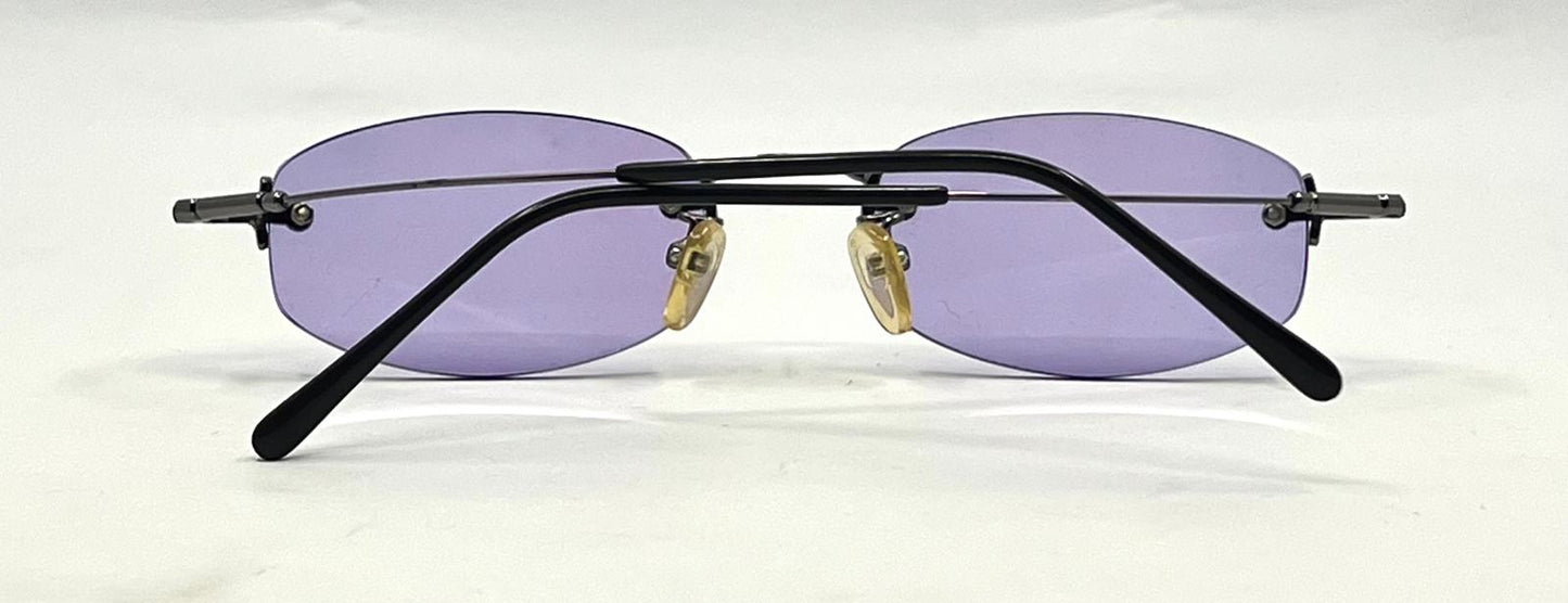 Masters Rimless Sunglasses – Dark Metal Frame – Solid Lavender Lenses – Unworn Vintage