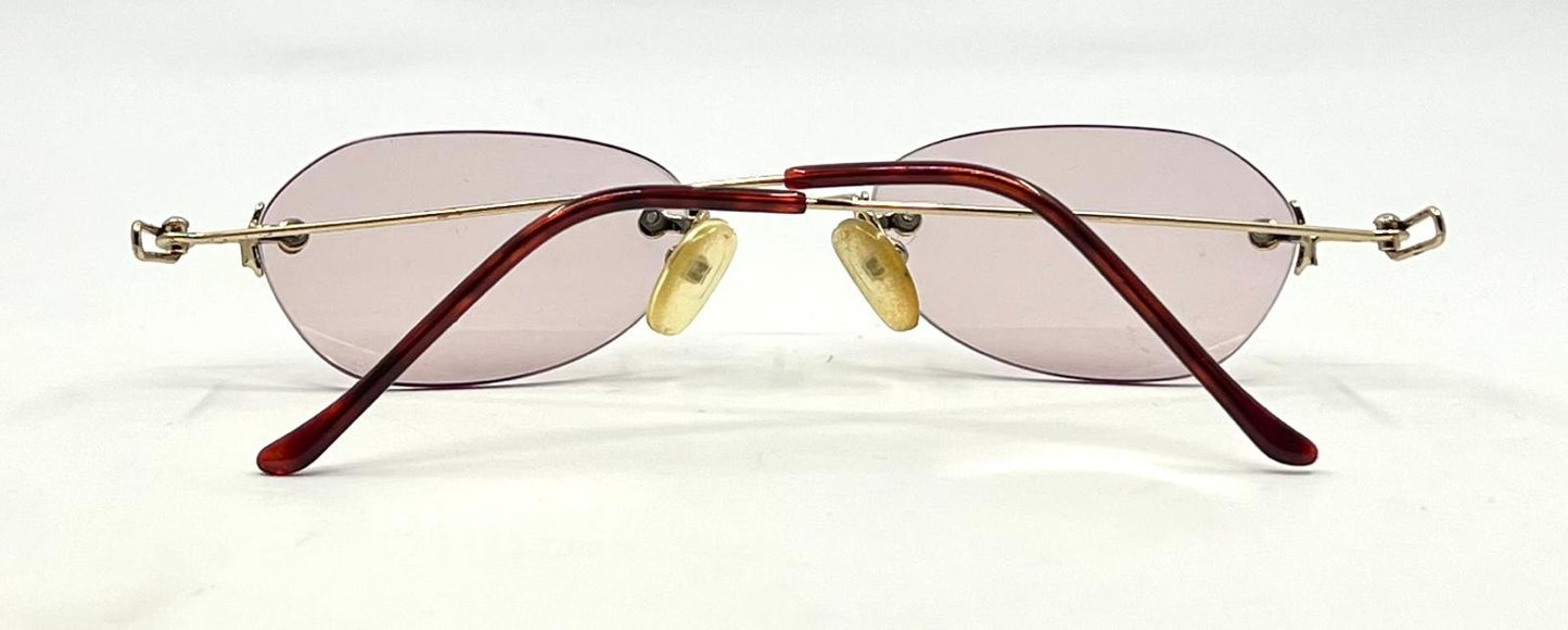 Masters Rimless Sunglasses – Gold Metal Frame – Solid Light Pink Lenses – Unworn Vintage