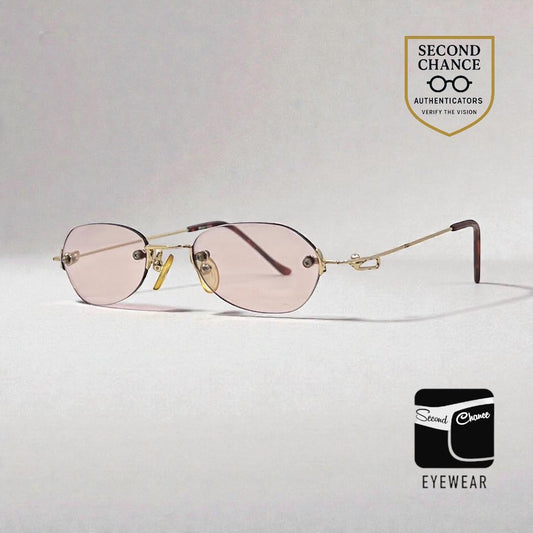 Masters Rimless Sunglasses – Gold Metal Frame – Solid Light Pink Lenses – Unworn Vintage